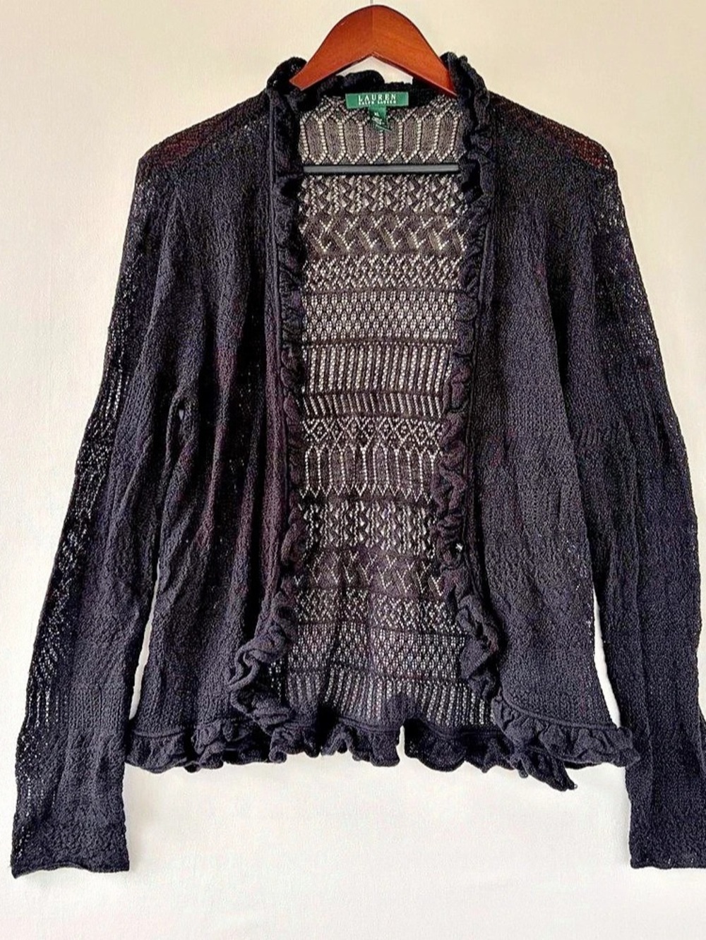 Lauren Ralph Lauren Wool Blend Cardigan Women’s XL Black Shawl Dainty Fairy